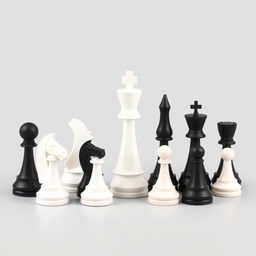 A unique designer chess set featuring a minimalistic and simple design that is visually striking and easy to construct