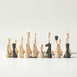 A unique designer chess set featuring a minimalistic and simple design that is visually striking and easy to construct