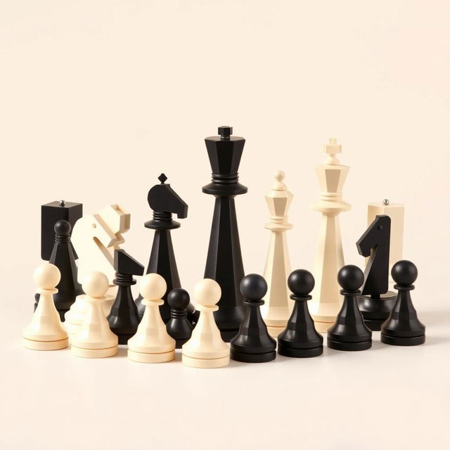 A unique designer chess set featuring a minimalistic and simple design that is visually striking and easy to construct
