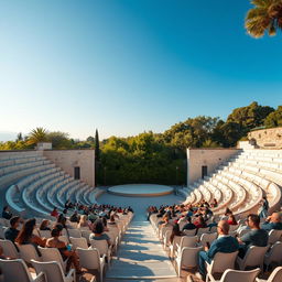 A stunning semicircular amphitheater reminiscent of ancient designs, featuring a small, simple stage at its center