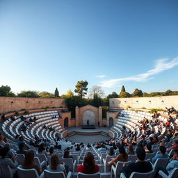 A stunning semicircular amphitheater reminiscent of ancient designs, featuring a small, simple stage at its center