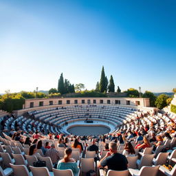 A stunning semicircular amphitheater reminiscent of ancient designs, featuring a small, simple stage at its center