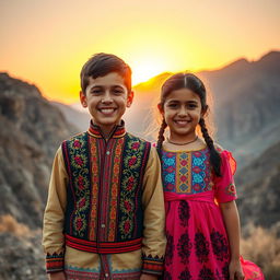 A stunning portrait of a Kurdish boy and girl, showcasing their traditional attire