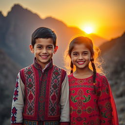 A stunning portrait of a Kurdish boy and girl, showcasing their traditional attire