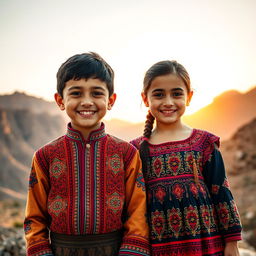 A stunning portrait of a Kurdish boy and girl, showcasing their traditional attire