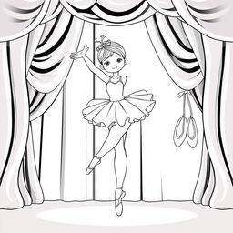 A cute illustration of a girl in a tutu, gracefully lifting one leg in an arabesque posture on a brightly lit stage