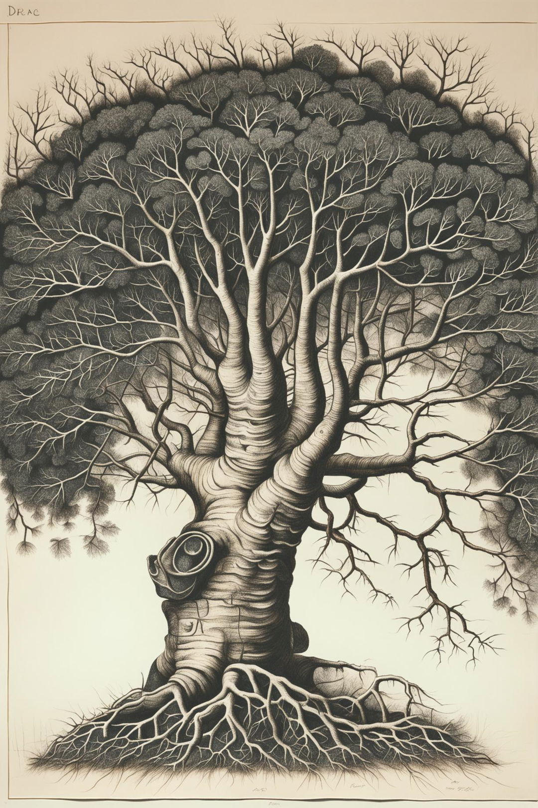 This is a high-quality, detailed, Da Vinci-inspired drawing of a tree