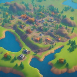 A vibrant, high-quality digital art showcasing a Fortnite 1vs1 map