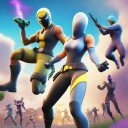 This is a high-resolution digital artwork of two Fortnite skins engaged in an intense battle