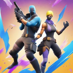 This is a high-resolution digital artwork of two Fortnite skins engaged in an intense battle