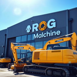 A corporate building designed in a warehouse style, proudly displaying the words 'PROG Machine' on the exterior