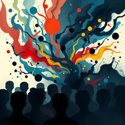 An abstract representation of the audience's suppressed emotions, depicted as a swirling storm of colors and shapes