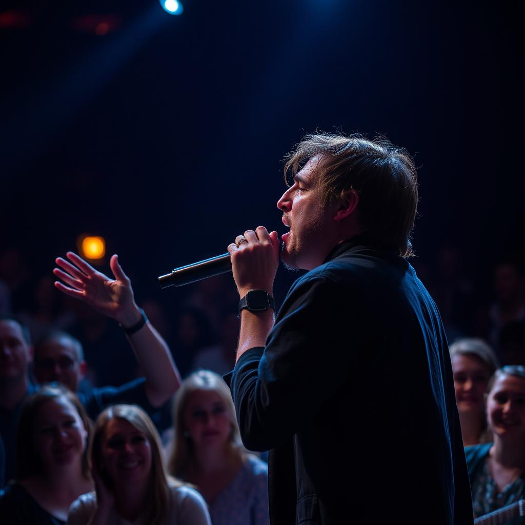 A passionate singer on stage, deeply engaged and evoking the audience's suppressed emotions through their powerful performance