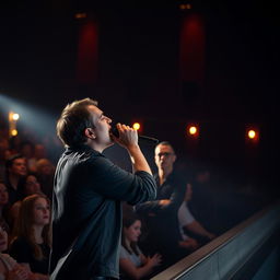A passionate singer on stage, deeply engaged and evoking the audience's suppressed emotions through their powerful performance
