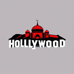 A creative design that combines the iconic Hollywood logo with the Shrine of Imam Reza, integrating the word "holy" into the design in a stylish and artistic way