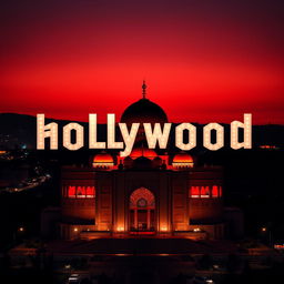 A creative fusion of the Hollywood logo and the shrine of Imam Reza, with the word 'holy' incorporated into the shrine's architecture
