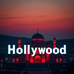 A creative fusion of the Hollywood logo and the shrine of Imam Reza, with the word 'holy' incorporated into the shrine's architecture