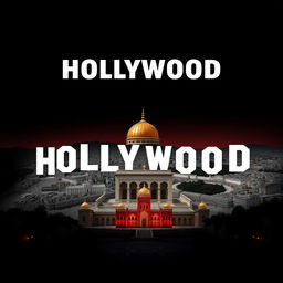 A creative fusion of the iconic Hollywood logo and the stunning shrine of Imam Reza, artistically blending the two elements