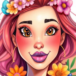 A beautiful, vibrant digital illustration of a face, featuring striking elements including large expressive eyes, a smooth complexion, and high cheekbones