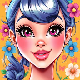 A beautiful, vibrant digital illustration of a face, featuring striking elements including large expressive eyes, a smooth complexion, and high cheekbones
