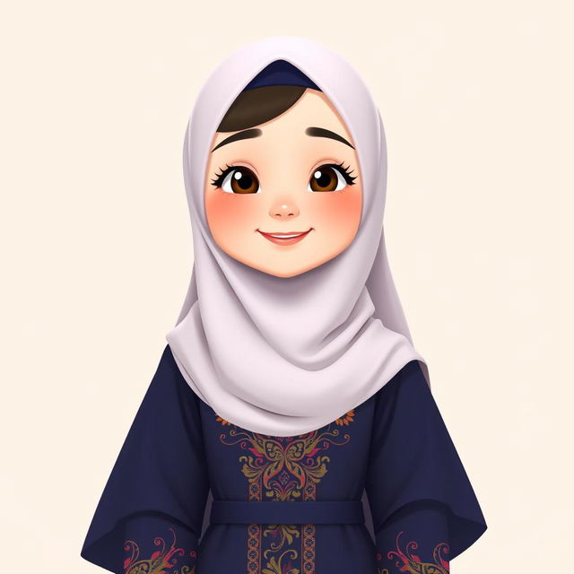 An animated portrayal of a teenage Muslim girl wearing a hijab that covers her chest