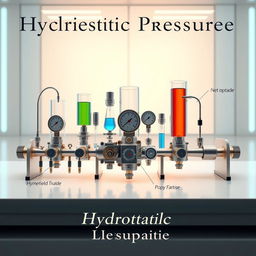 A stunning and highly detailed cover image featuring a Hydrostatic Pressure Measurement Device inspired by the Armfield F1-12 Hydrostatic Pressure Apparatus