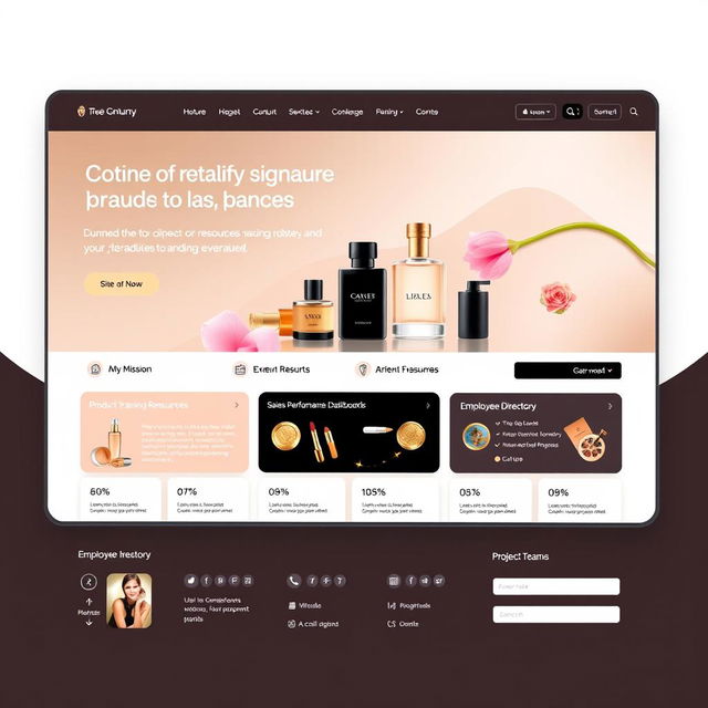 Develop an internal corporate intranet for a cosmetics and perfumes company, featuring a contemporary and user-friendly interface