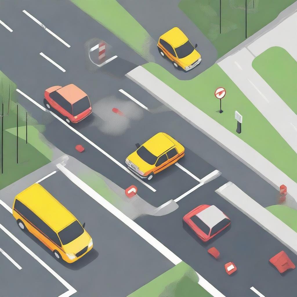 A high-quality digital art illustration that depicts a strategy for improved road safety