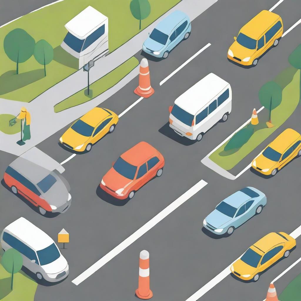 A high-quality digital art illustration that depicts a strategy for improved road safety