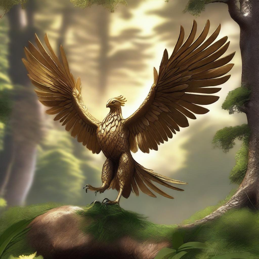 The image is now a photorealistic 3D render, maintaining the previous narrative of the quest for the golden phoenix