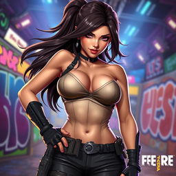 A strikingly realistic and seductive character inspired by the Free Fire gaming universe