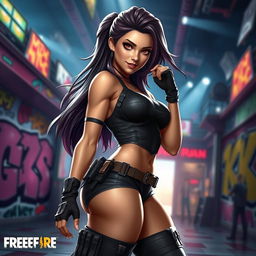 A strikingly realistic and seductive character inspired by the Free Fire gaming universe