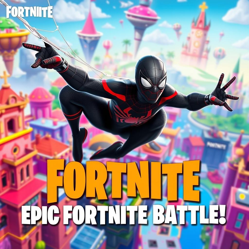 A dynamic Fortnite thumbnail featuring Miles Morales as Spider-Man