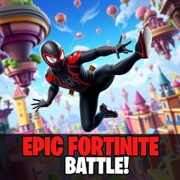 A dynamic Fortnite thumbnail featuring Miles Morales as Spider-Man