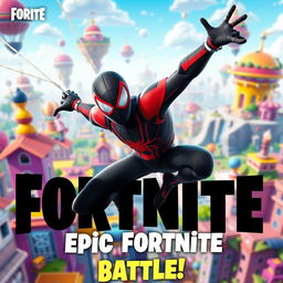 A dynamic Fortnite thumbnail featuring Miles Morales as Spider-Man