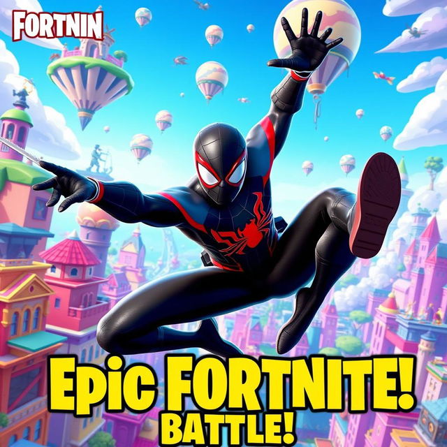 A dynamic Fortnite thumbnail featuring Miles Morales as Spider-Man