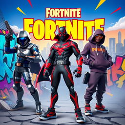 A vibrant and dynamic Fortnite thumbnail featuring characters inspired by Miles Morales