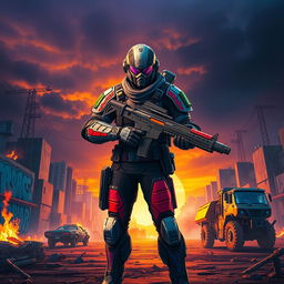 A dynamic and heroic character inspired by a free fire game aesthetic
