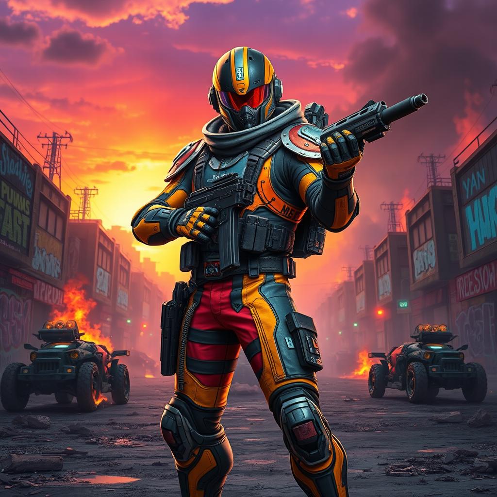 A dynamic and heroic character inspired by a free fire game aesthetic