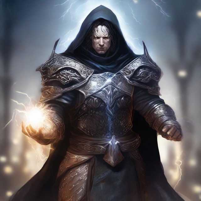 This is a detailed digital art illustration of a male changeling cleric