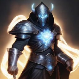 This digital art portrays a close-up, detailed image of a male changeling cleric