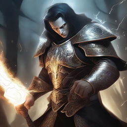 This digital art portrays a close-up, detailed image of a male changeling cleric