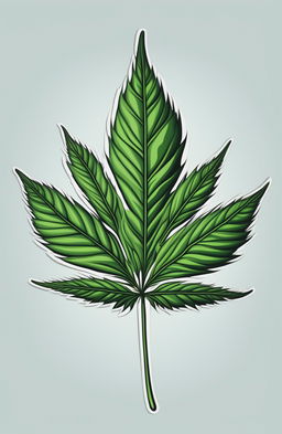 A high-quality digital art image featuring a meticulously drawn weed leaf in a vibrant green color against a stark white background