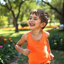 A young boy engaging in a fun outdoor activity, showcasing his developing armpit hair and stomach