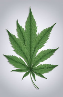 A high-quality digital art image featuring a meticulously drawn weed leaf in a vibrant green color against a stark white background