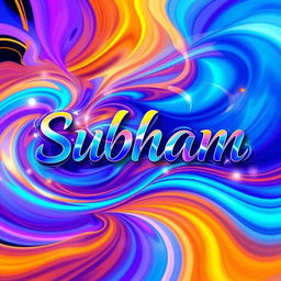 A vibrant and colorful abstract representation of the name 'Subham', with swirling patterns and bright hues of blue, orange, and purple