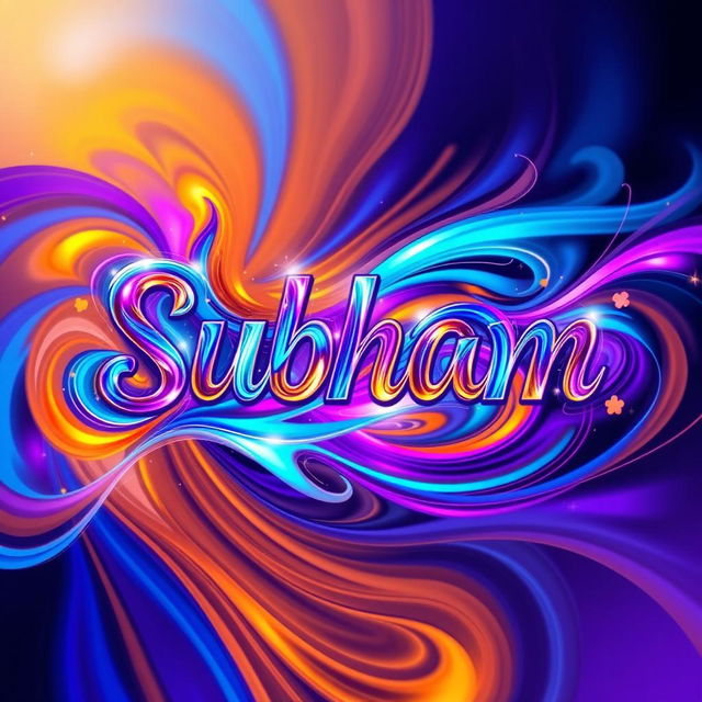 A vibrant and colorful abstract representation of the name 'Subham', with swirling patterns and bright hues of blue, orange, and purple