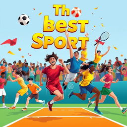 The concept of the best sport, depicted through a vivid and dynamic illustration, showcasing various athletes engaged in different sports such as soccer, basketball, swimming, and tennis