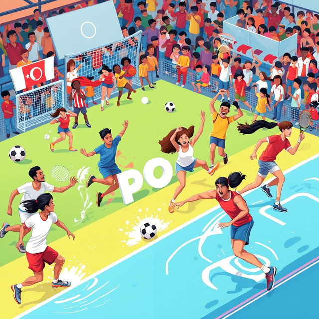 The concept of the best sport, depicted through a vivid and dynamic illustration, showcasing various athletes engaged in different sports such as soccer, basketball, swimming, and tennis