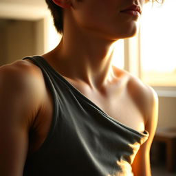 A focused and artistic image highlighting the armpit hair of an eighteen-year-old boy, showcasing the natural growth and texture in a relaxed and comfortable setting